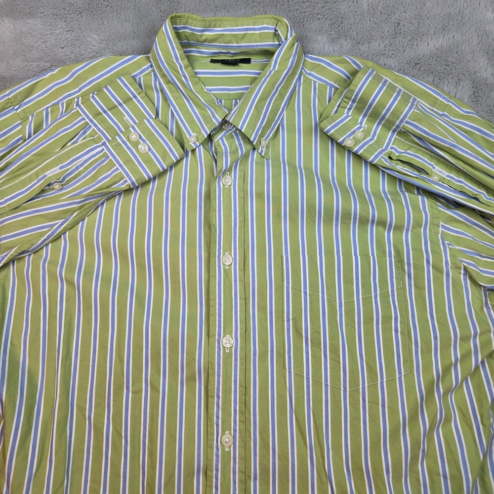 J.Crew Striped Button Down Shirt Mens Large Green Blue White Long Sleeve Cotton